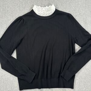 Veronica Beard Levina Sweater Ruffle Collar Black Knit Women's Small Wool